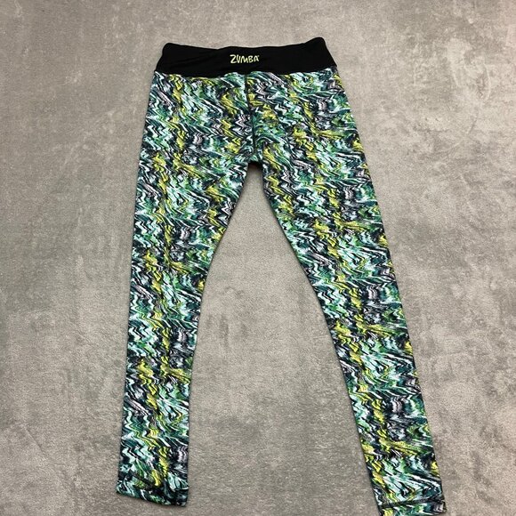 ZUMBA Wear Lovely Leggings Green Multi Splatter Design Size Large - Picture 9 of 11